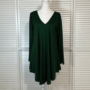 Boho Chic Emerald Green Flowy V-neck High-low Hem Tunic Dress Women L
